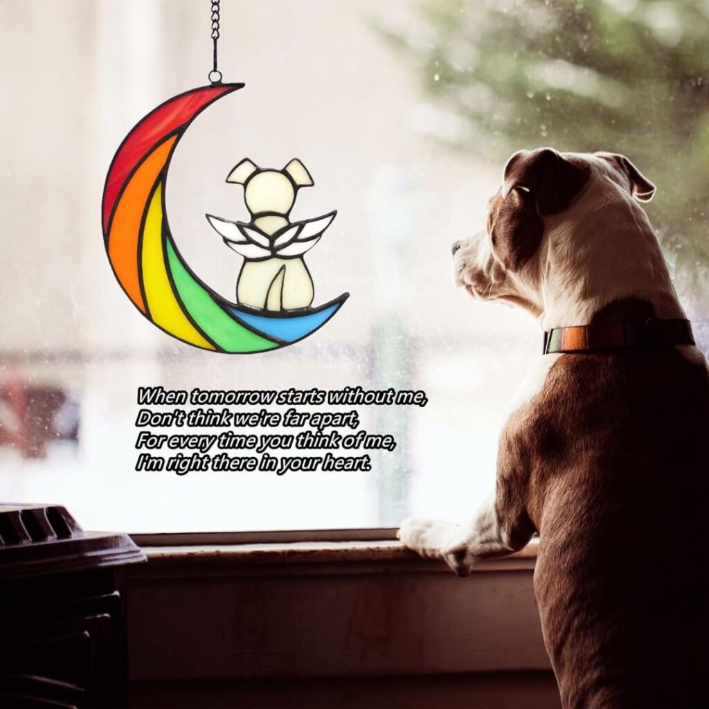 Rainbow Bridge Stained Glass Dog Memorial Sun Catcher - BlueButterfly