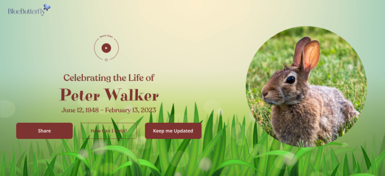 Example of a pet memorial page for Peter